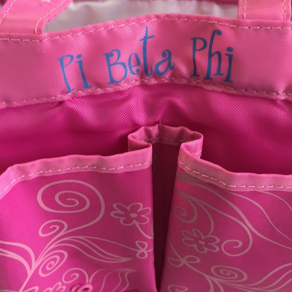 Pink Gardening Tote with Pi Beta Phi blue letters - Picture 2 of 6